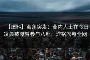 【爆料】海角突发：业内人士在今日凌晨被曝曾参与八卦，炸锅席卷全网