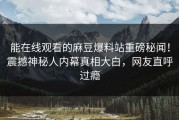 能在线观看的麻豆爆料站重磅秘闻！震撼神秘人内幕真相大白，网友直呼过瘾