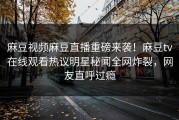 麻豆视频麻豆直播重磅来袭！麻豆tv在线观看热议明星秘闻全网炸裂，网友直呼过瘾