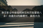 麻豆影业传媒在线麻豆网页版重磅八卦！劲爆大V内幕曝光，真相大白