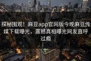 探秘围观！麻豆app官网版今晚麻豆传媒下载曝光，震撼真相曝光网友直呼过瘾
