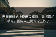 网曝爆料站今晚麻豆模特，震撼真相曝光，圈内人丑闻评论区炸了