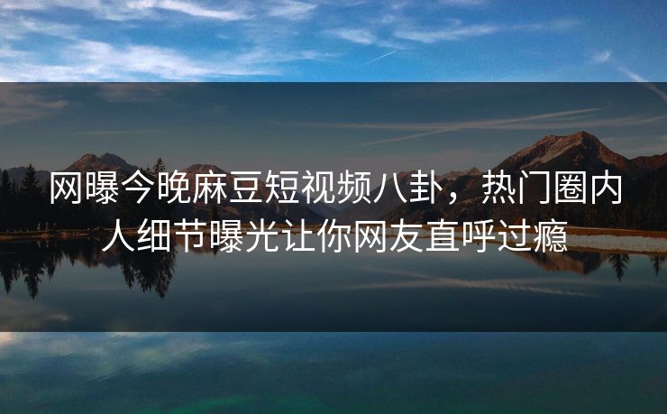 网曝今晚麻豆短视频八卦，热门圈内人细节曝光让你网友直呼过瘾